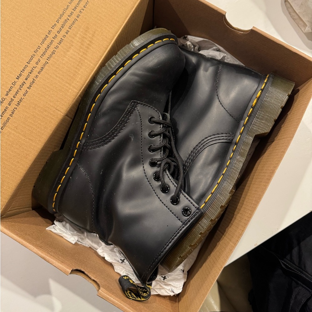 Black Dr Martens 1460 boots, smooth leather.